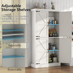 Farmhouse Kitchen Pantry Cabinet,69.1" Tall Kitchen Storage Cabinet with Adjustable Shelves,Modern Bathroom Storage Cabinets,Freestanding Floor Cabinets Cupboard for Living Room,Dining Room (White)