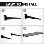Therwen 24 Pcs 15.8" Chrome Slatwall Knife Shelf Bracket with Lip Metal Bracket Hooks Slatwall Hanger Heavy Duty Shelf Accessories Home Boutique Retailer Display (Black)