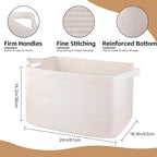 95L Extra Large Blanket Basket, 24" x 16.9" x 14.2" Woven Storage Basket for Living Room, Rectangle Nursery Blanket Storage for Toys, Towels, Dirty Clothes (White)