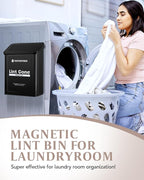 COZYCOTTAGE Magnetic Lint Bin for Laundry Room Organization and Storage With Brush & Hooks - Wall Mounted Dryer Lint Trash Can for Laundry Room Decor (Black)