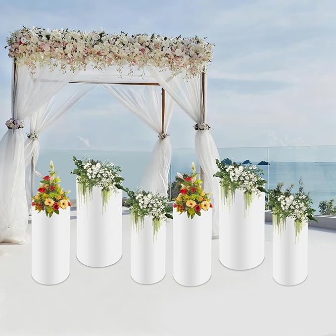 Eapmic Pedestal Stands for Party, Cake Pedestal Stand, Dessert Table Display Plinth Pillars, Sculpture Display Column Decoration Cube for Wedding Birthday (White, Cylinder-6Pcs(27.56"+26"+23.62"))