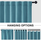 Hiasan Patio Sliding Door Room Divider Curtain Privacy Blackout Thermal Insulated Curtains with Back Tab & Rod Pocket for Bedroom Partition, Living Room Shared Office(100 x 96 Inches, Turquoise)
