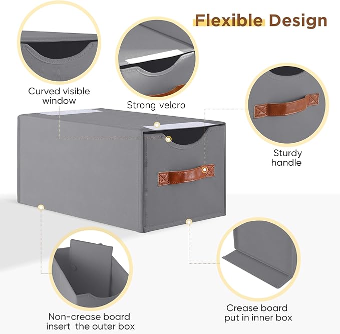 2 Pack Stackable Storage Drawers, Fabric Closet Organizers and Storage with Handles and Clear Window, Pull-Out Clothes Storage Bins with Drawer for Closet, Bedroom, Living Room, Under Bed, Gray