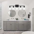 5-Light Track Lighting Kit Black Track Lighting Fixtures Bathroom Wall Sconces Ceiling Mount Kitchen Tracking Lights, Rotatable Spotlight with Clear Glass Shade for Kitchen Shop Hallway