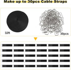 1.5"x32ft Hook and Loop Straps with 30 Metal Buckles, Adjustable Fastening Cable Straps, Cut-to-Length Cinch Strap, Reusable Nylon Securing Cord Ties for Organizer or Storage, Black