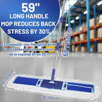 36" Commercial Dust Mop: Dry Dust Broom for Hardwood Floors Cleaning - 2 Reausable Mop Pads 59" Long Handle Heavy Duty Frame - Professional Cleaning Supplies for Hotel Warehouse School Janitor