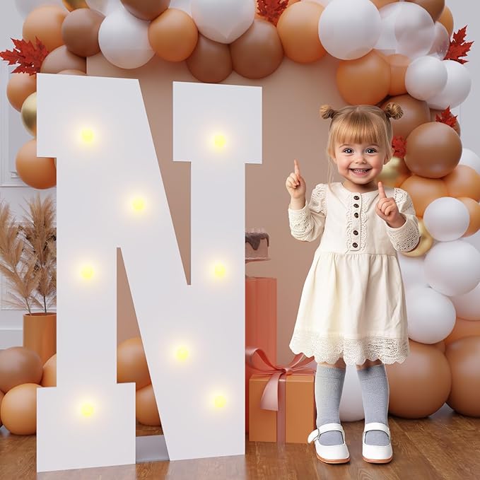 Bugame 3FT Marquee Letters, Large Light Up Letters for Birthday Wedding Backdrop Warm Light Marquee Letters 3 Feet Tall for Baby Shower Party Proposal Decoration Decor, Letter N
