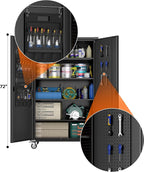 Aobabo Extra Large Cabinet on Wheels, Metal Storage Cabinet with Pegboards, Steel 2 Handles Locking Doors and Adjustable Shelves, for Garage Office, Black, 43.3''W x 21.6''D x 72''H, Assembly Required