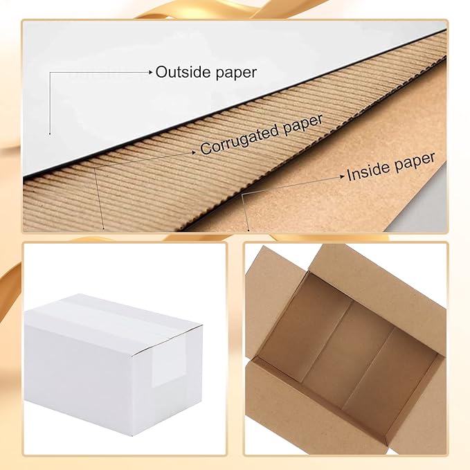 Calenzana 6x4x3 Shipping Boxes Set of 40, White Corrugated Cardboard Box for Mailing Packing Gifts Small Business