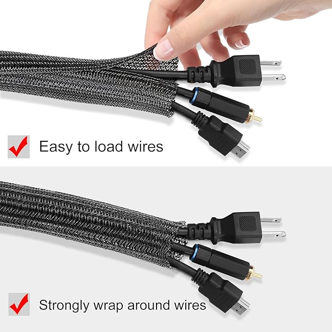 10ft - 3/8 inch Cord Protector Cable Sleeve Split Wire Loom Tubing for Power Cord Audio USB Cable, Cord Sleeve Cable Management for TV Computer, Cord Protectors from Pets Chewing, Black
