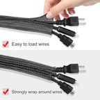 10ft - 3/8 inch Cord Protector Cable Sleeve Split Wire Loom Tubing for Power Cord Audio USB Cable, Cord Sleeve Cable Management for TV Computer, Cord Protectors from Pets Chewing, Black