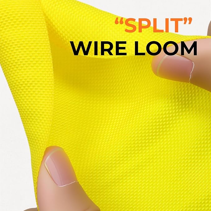 3/8 inch Split Braided Cable Management Sleeve for USB Cable Power Cord Audio Video Cable, High-Temperature Automotive Harness Wire Loom Cord Protector from Cat Dog Chewing (Yellow, 10FT)