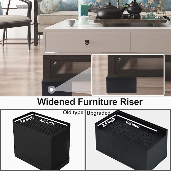 Bed Risers 5 inch, 8 Pack Oversized Extra Large 7x4inch Post, 11000lbs Heavy Duty Couch Risers, L Shape Wide Opening Extra Large Furniture Risers for Bed, Couch, Sofa, Table, Chair