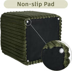 Modern Square Ottoman, Vertical Channel Tufted Foot Stool Ottoman, Velvet Upholstered Vanity Stool for Makeup, Bedroom, Living Room, Dark Green