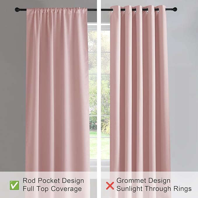 PONY DANCE Blush Pink Curtains for Kitchen 45 inch Length, Thermal Insulated Blackout Window Drapes for girl's Bedroom, Room Darkening Short Curtains for Nursery(2 Panels, Peach Blush, 42 inches Wide)