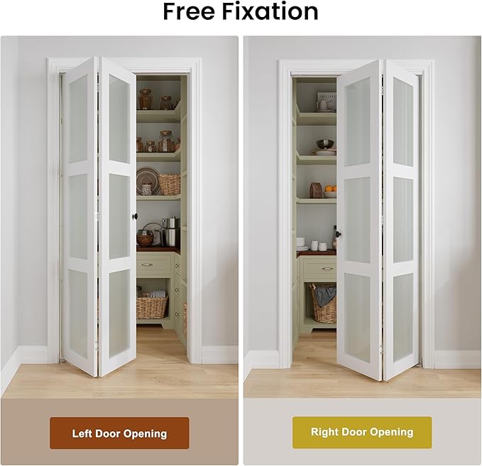 Bifold Doors for 32" x 80" Opening, 3-lite Tempered Frosted Glass Closet Folding Doors with Hardware kit Included, Easy Assembly, White