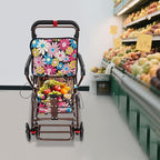 Shopping Cart, 220lbs Foldable Shopping Cart, Utility Cart with Seat & 360° Wheels, for Groceries, Laundry, Camping (Flower)