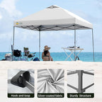 CROWN SHADES Adjustable Height on The Fly, 10x10 Pop Up Canopy - Beach Tent with One Push Setup - Easy Outdoor Sun Shade for Events, Parties, Camping - Outside Shade with STO-N-Go Bag, White