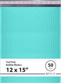 Teal Large Poly Bubble Mailers 12x15 inch | Self Seal Padded Envelopes Cushioned Bubble Mailer | Usable Size 12x15 | WaterProof | Lightweight mailing Shipping Bags | 50 Pack Bulk