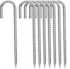 J-Hook-Rebar-Stakes-12 Inch, Ground Stakes Heavy Duty Rebar Stakes for Camping 8pcs Rebar Stakes Rust Proof Coated Metal for Flower Gardens Dog Fence Camping Tents Chicken Coop