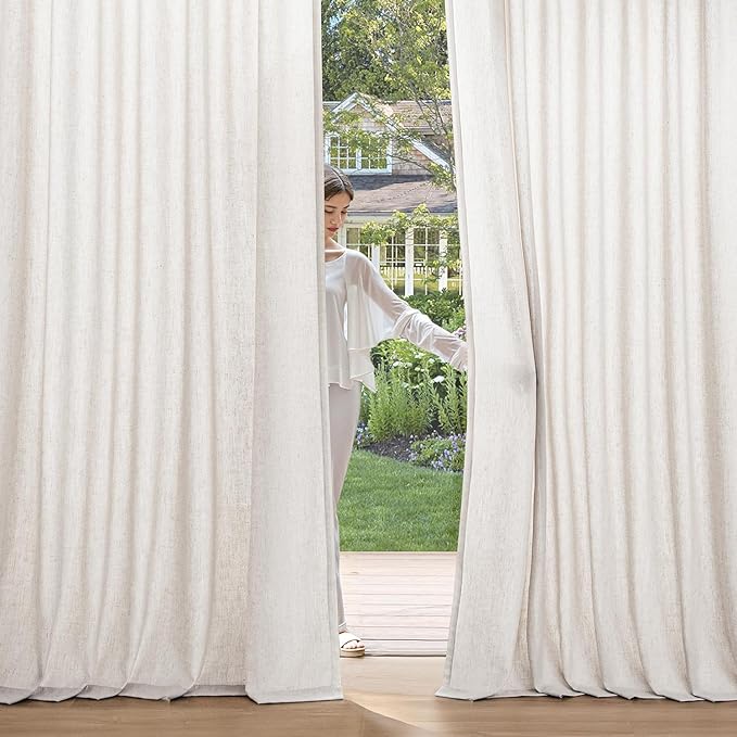 MIULEE Non-See-Through Privacy Linen Curtains 2 Panels, Light Filtering Window Curtains Farnhouse Textured Back Tab Semi Sheer Drapes for Bedroom Living Room, 52 x 108 Inches Long, White