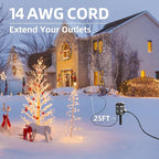 TiFFCOFiO Outdoor Power Strip Weatherproof, 25 FT Extension Cord with Stake, 6 Grounded Outlets for Christmas Yard Decorations and Inflatables, 15A/1875W, ETL Listed