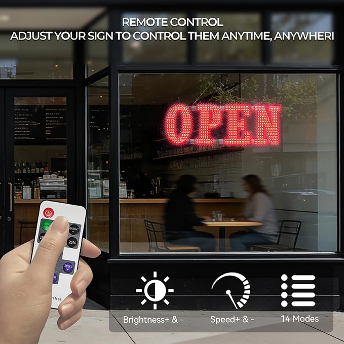 30" x 10" Large LED Open Signs with Remote Control 14 Modes Dimmable Open Sign for Business Window Stores Retail and Restaurant Red