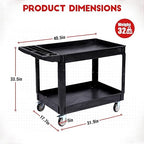 2-Shelf Heavy Duty PP Service Cart with 360° Swivel Wheels, 550LBS Load Capacity, Large Shelf, Storage Handle, Rolling Utility Cart for Warehouse, Garage, Cleaning, Medium Size