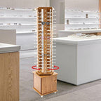 Sunglasses Display Stand, 90 Pairs Wooden 360° Rotating Sunglass Eyeglass Holder Organizer, Glasses Hanger Storage Rack for Retail Commercial Display, L16.9*W15.8*H66.1in, Dark Brown