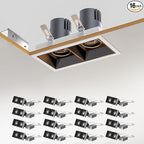LED Square Recessed Lighting 16 Pack, 24W Adjustable Downlight, Aluminum Recessed Ceiling Light with junction Box, 5 CCT 2700K-6000K, TRIAC Dimming Rotation Spotlight for Living Room Hallway Kitchen