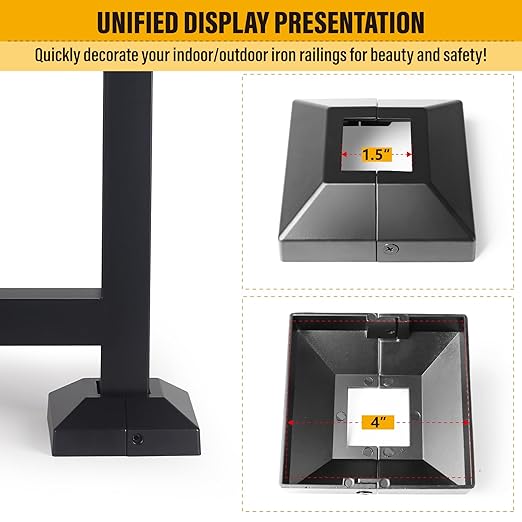 1.5"x1.5"（Actual: 1.5"x1.5"） Deck Post Base Cover Decorative Post Base Trim Skirt Black Aluminum 8Pack