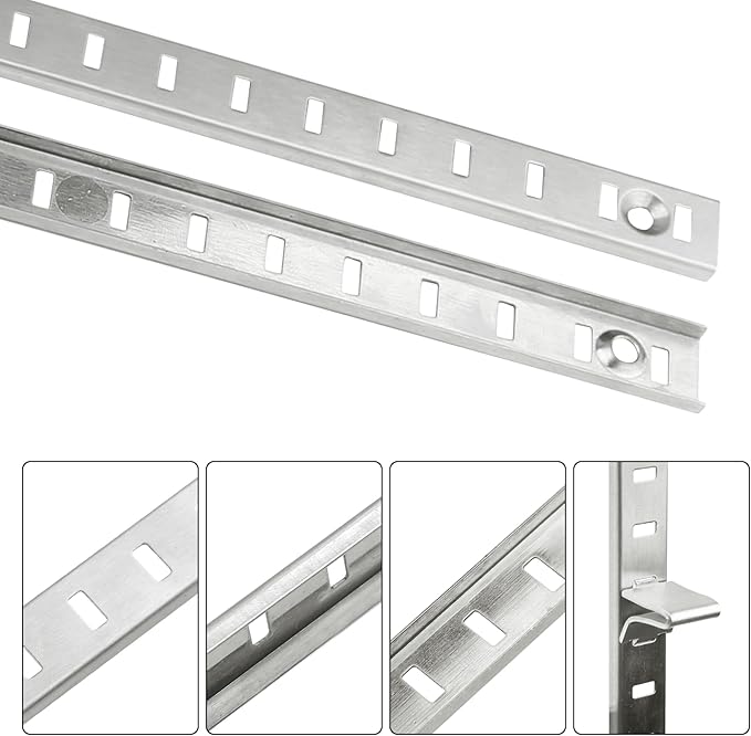 Bueyfolt 17Inch 8 Pcs Pilaster Shelf Brackets, Adjustable Mortise Mount Shelf Rails with Screws for Wall Shelving System