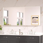 Keonjinn 60 x 28 Inch Brushed Nickel Bathroom Mirrors for Over Sink, Rounded Rectangle Silver Bathroom Vanity Mirror, Farmhouse Mirror for Wall, HD Tempered Glass, Anti-Rust Aluminum Alloy Mirror