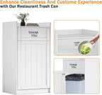 40 Gallon Trash Can Cabinet, Wooden Restaurant Trash Can with Tray Holder, Large Commercial Garbage Cabinet for Restaurant Cafeteria Office, White