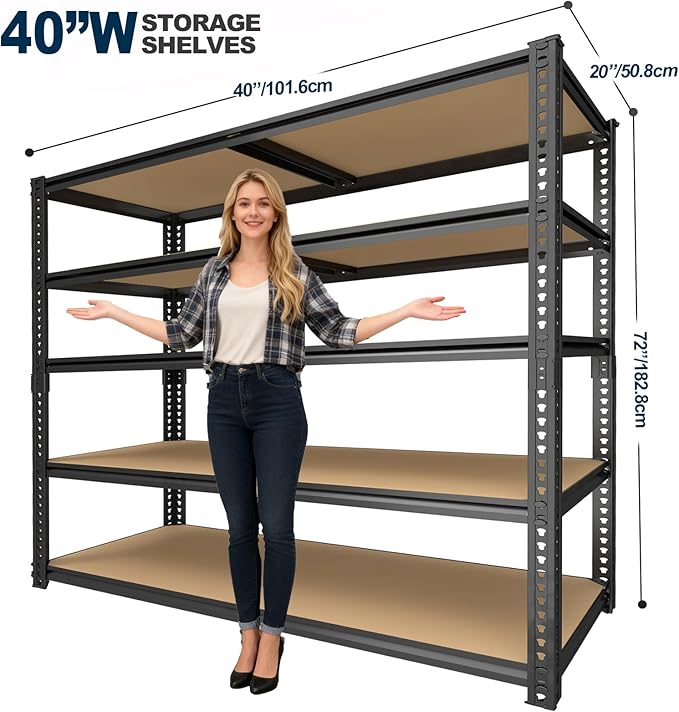 40" W Garage Shelving Unit, 2400Lbs Storage Shelves, Heavy Duty Adjustable Rack for Basement, Warehouse, Pantry, Stores, Tool Room, Freestanding Organizer
