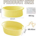 Woven Basket,Small Rope Storage Bin with Handles & Ribbon Bag, Organizer for Shelves Closets,Gift Basket Empty for Birthday,Books,Dog Toys, Yellow