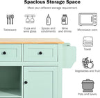 Yayzy Rolling Kitchen Island with Drop Leaf & Cabinet Door Storage Racks, 53” Kitchen Cart with 3 Drawers, Rubberwood Top, Locking Wheels, for Kitchen and Dining Room, Mint Green