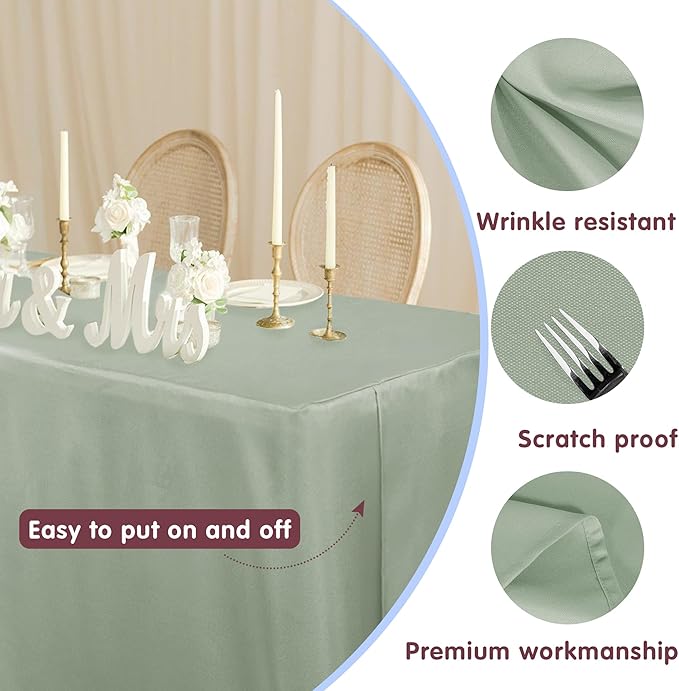 HolidayIdeas Fitted Table Covers - 96 x 30 Inch - 2 Pack Rectangle Tablecloths for 8 Foot Tables, Polyester Fabric Tablecloth for Parties, Holiday Dinner, Trade Show (Sage Green)