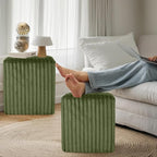 Modern Square Ottoman, Vertical Channel Tufted Foot Stool Ottoman, Velvet Upholstered Vanity Stool for Makeup, Bedroom, Living Room, Dark Green