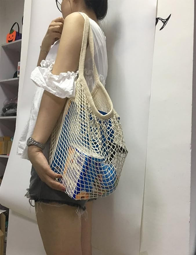 YEKEYI Portable Reusable Mesh Cotton Net String Bag Organizer Shopping Tote Handbag Fruit Storage Shopper NEW (white02)