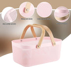 Sadnyy 4 Pcs Plastic Mesh Garden Harvest Basket Storage Basket with Wooden Handle Multi Functional Mesh Bin for Kitchen Cabinet Picnic Fruit Vegetable Gathering Organizer(Large,Pink)