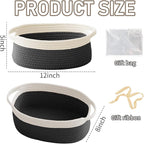 Woven Basket,Small Rope Storage Bin with Handles & Ribbon Bag, Organizer for Shelves Closets,Gift Basket Empty for Birthday,Books,Dog Toys, White&Black