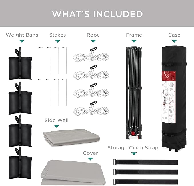 Best Choice Products 10x10ft Easy Pop Up Canopy w/Side Wall, 10 Pockets, Portable Carrying Case, 1-Button Setup, 4 Weight Bags - Light Gray