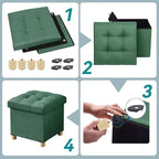 BRIAN & DANY Ottoman with Storage, Small Storage Ottoman for Dorm, Linen Folding Ottoman Foot Stool with Legs for Living Room and Bedroom, 15"x15"x15" - Dark Green