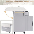 51" Moveable Kitchen Island with Trash Can Storage Cabinet, Kitchen Cart with Drop Leaf, Spice Rack, Towel Rack and Drawer, Rolling Kitchen Island on 5 Wheels with Adjustable Shelf, Grey