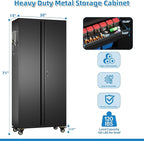 71" H*15" D*30" W Garage Storage Cabinet with Wheels and Doors,Lockable Metal Storage Cabinet with Pegboard Hooks and Drawer for Garage Warehouse Home,Required Assembly,Black