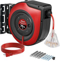 Retractable Extension Cord Reel, 75 FT Heavy Duty Extension Cord, 14AWG/3C SJTOW, 3 Grounded Outlets Lighted Triple Tap, 10A Circuit Breaker, Wall/Ceiling Mounted, UL Listed, Red R75CR06