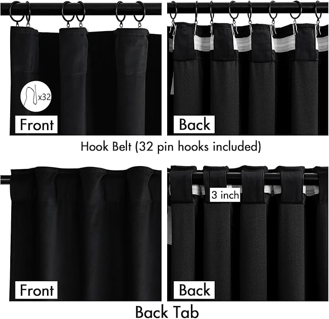 MIULEE Velvet Curtains 84 Inches Long 2 Panels Set for Bedroom, Pinch Pleat Back Tab Luxury Halloween Thermal Insulated Living Room Darkening Drapes Pleated Blackout Window Curtains with Hooks, Black