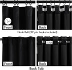 MIULEE Velvet Curtains 96 Inches Long 2 Panels Set for Bedroom, Pinch Pleat Back Tab Halloween Thermal Insulated Living Room Darkening Drapes Pleated Blackout Floor to Ceiling Curtain with Hooks Black