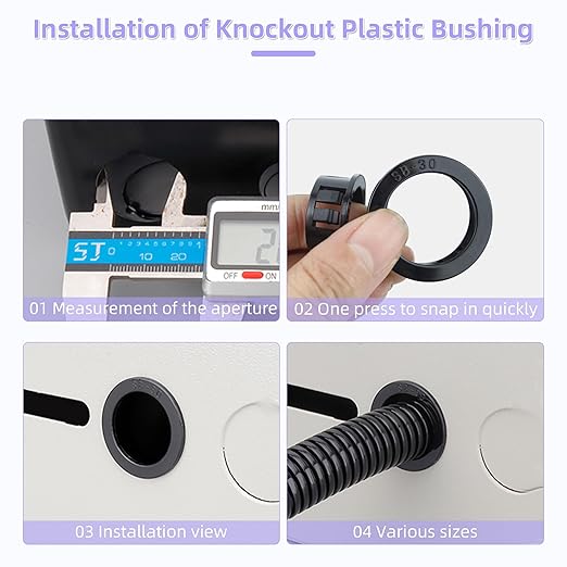 50 pcs Black Snap Bushing 3/8" (11 mm) Mounting Diameter, Plastic Cable Hole Grommets for Wiring, Round Nylon Snap in Locking Electrical Wire Cord Hose Tubing Bushings Grommets Protectors